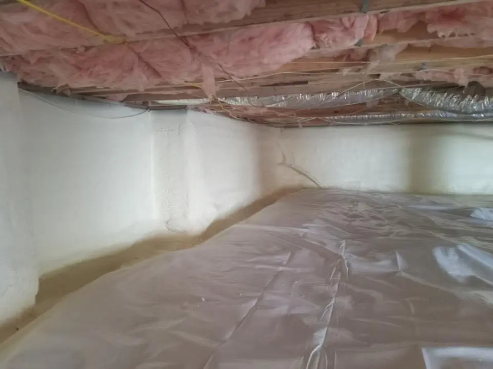 Crawl space encapsulation with closed-cell spray foam for Roof Leak Repair in Freehold